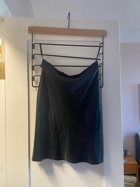 Quince Black Satin Cowl Mini Skirt